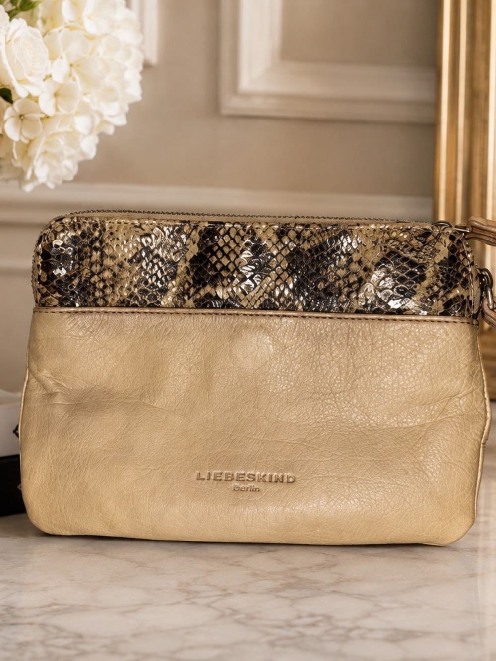 Liebeskind Berlin Beige and Snake Print crossbody clutch